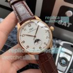 Swiss Replica IWC Portuguese Moonphase Watch Rose Gold White Dial